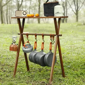 Storage Rack, Solid Wood Folding Picnic Rack - Portable Triangle Storage Organizer with Hooks | Hanging Grill & Gear Holder | Includes Carry Bag for Camping, Beach, Backpacking