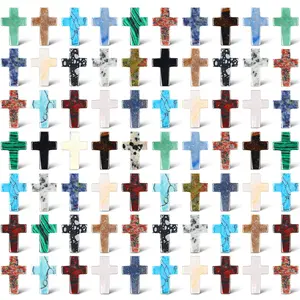 50 Pcs Cross Crystal Stone Cross Pendant Mini Cross Decorative Stone Bulks Natural Crystal Cross Cross Shaped Worry Stones Gift for Men and Women