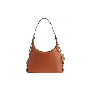 COACH Cargo 28 Magnetic Closure Pebbled Leather Tote Shoulder Bag for Women in Silver and Polished Amber