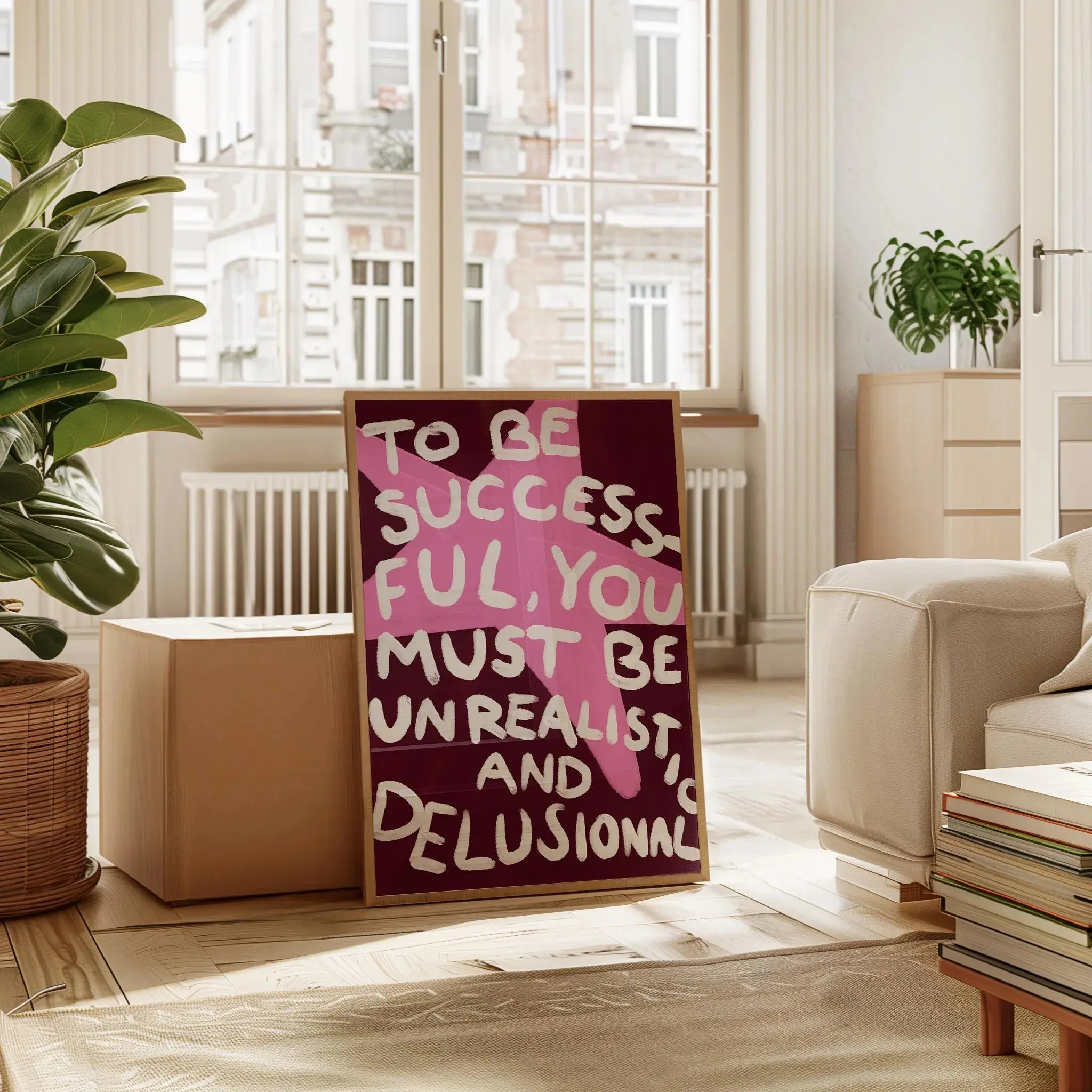 Unrealistic and Delusional Print Pink Motivational Wall Art