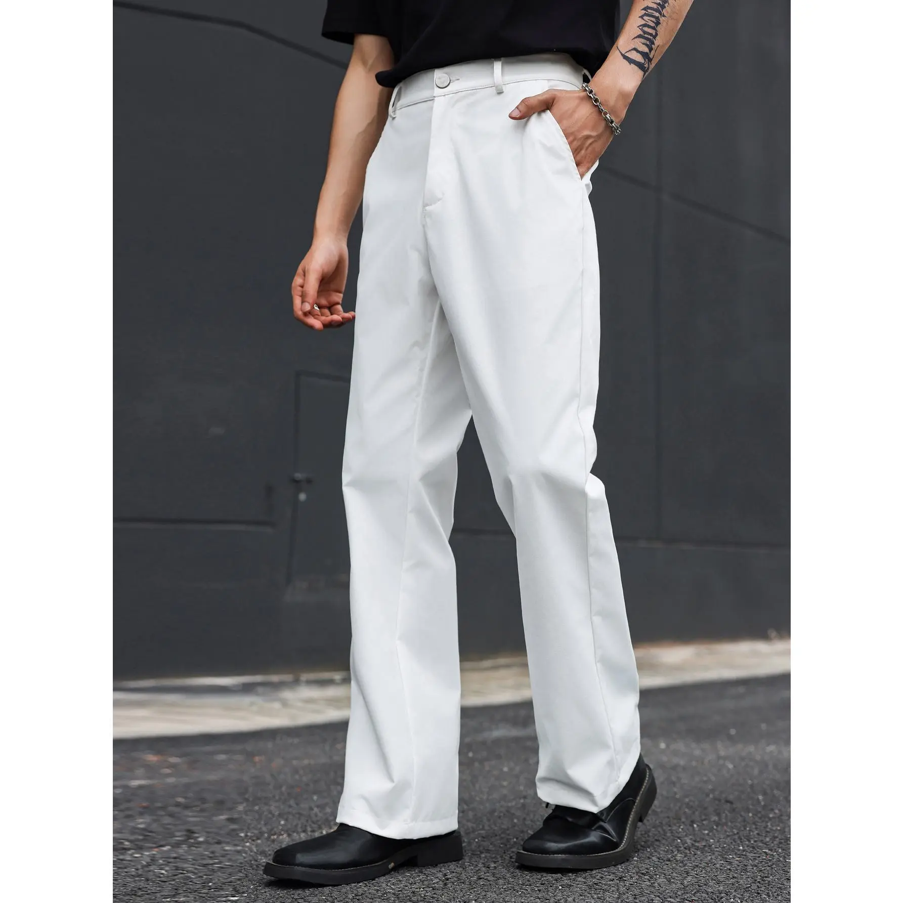Men's White Casual Pants, Classic Fit Flat Front Chino Trousers with Belt Loops, Comfortable Stretch Fabric, Versatile Smart Casual Outfits for Work or Weekend, Summer Office Wear, Lightweight Cotton Blend Material
