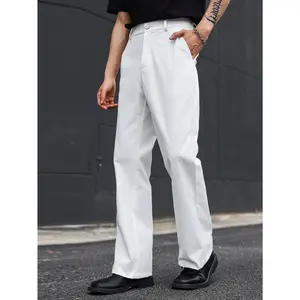 Men's White Casual Pants, Classic Fit Flat Front Chino Trousers with Belt Loops, Comfortable Stretch Fabric, Versatile Smart Casual Outfits for Work or Weekend, Summer Office Wear, Lightweight Cotton Blend Material