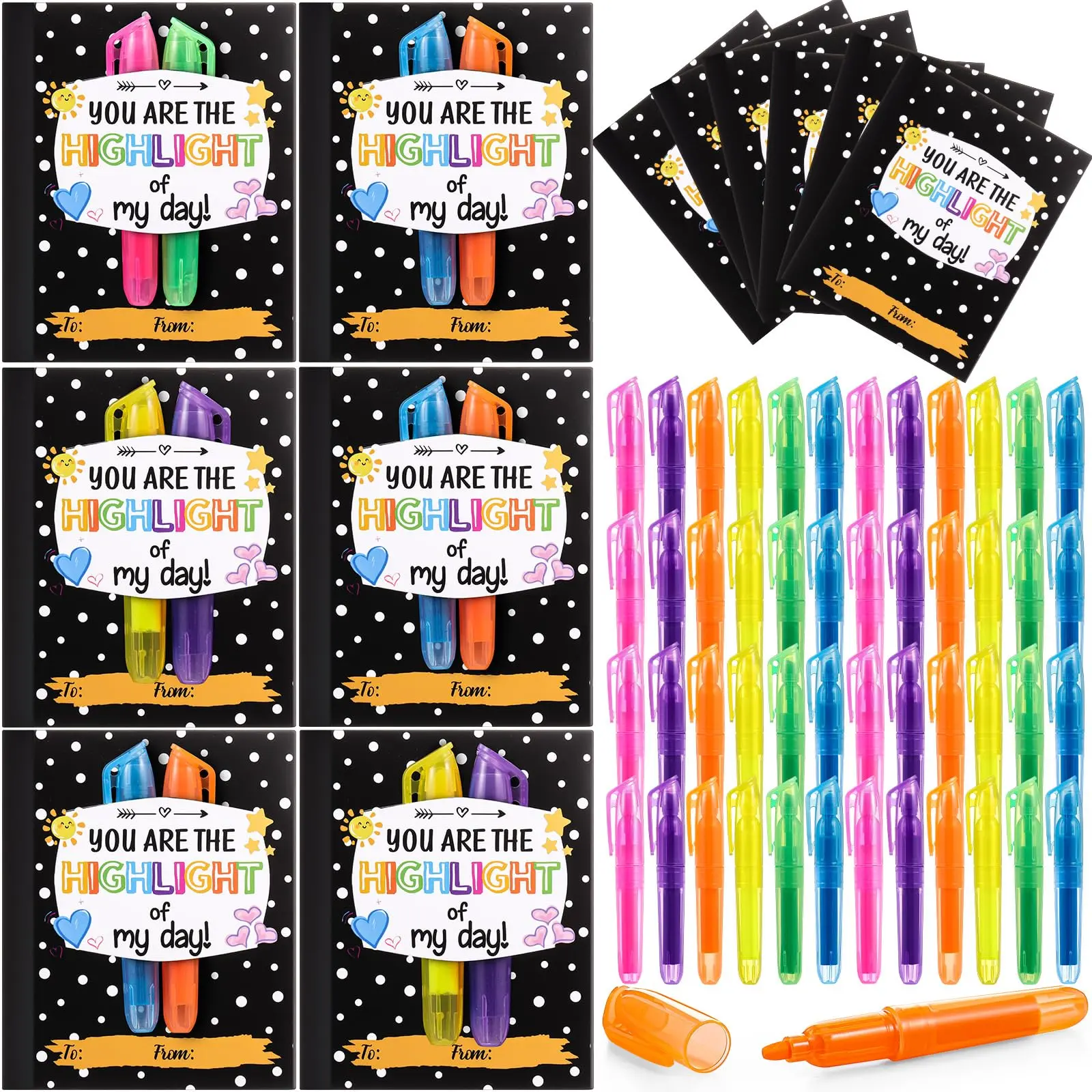 48/96 Sets Back to School Student Gifts from Teachers Multicolor Highlighter Pen Sets with Cards Inspirational First Day of School Gifts Classroom Gifts Party Supplies for Elementary Preschool Exchange Prizes Party Favors Goodie Bag Fillers