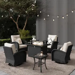 LayinSun 7 Pieces Outdoor Patio Furniture Set with Fire Pit Table, Rattan Wicker Sectional Swivel Rocker Chairs Sets