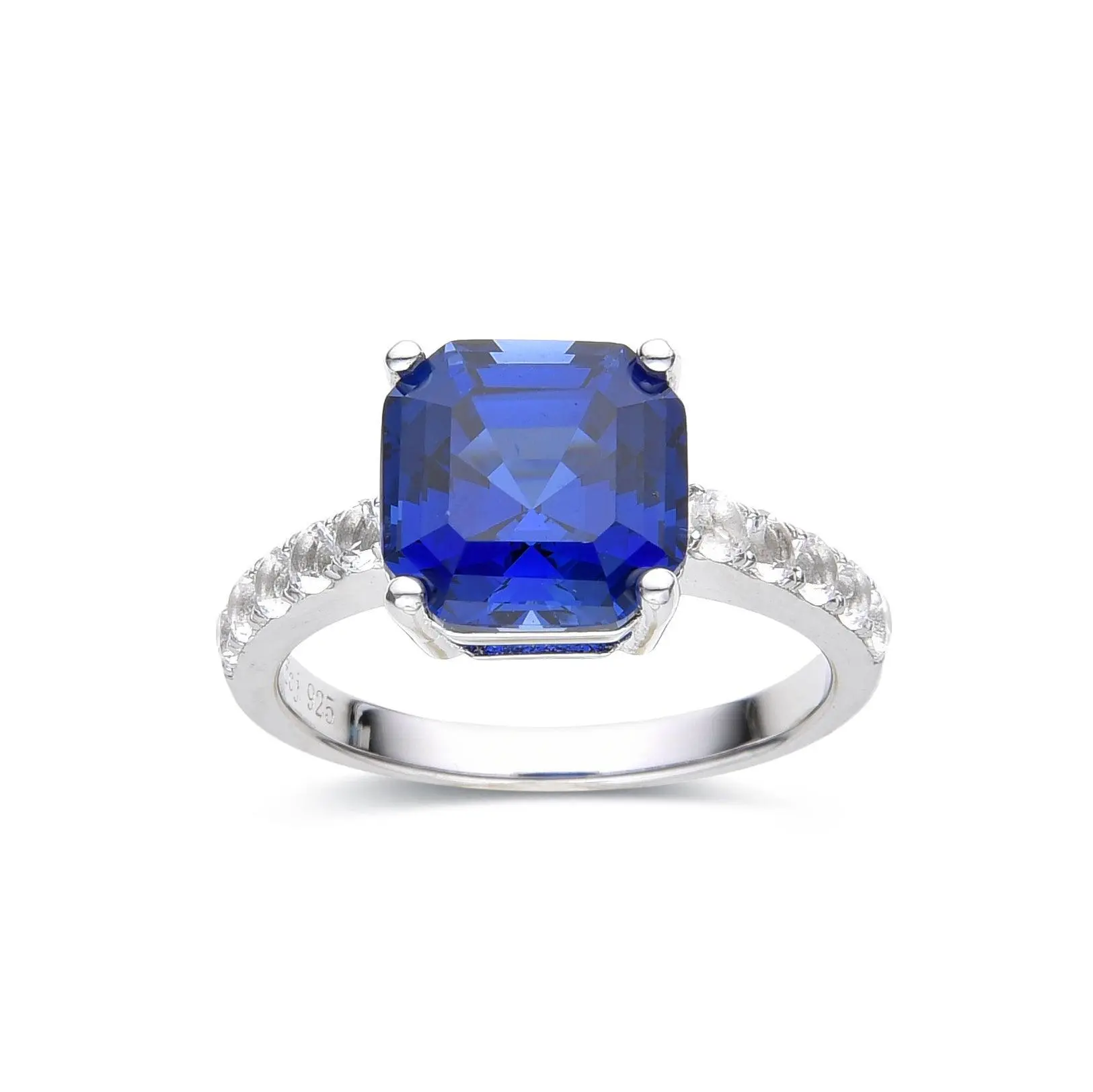 Fine Color Jewels Ceylon Sapphire Asscher Cut Ring with Elegant Design