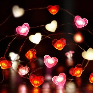 Valentines Day Decor 10FT 30 LED Valentines Decorations Red  White Heart String Lights  Operated, 8 Light Modes Valentines Day Lights Fairy Light Romantic Valentine's Decor  Table Party