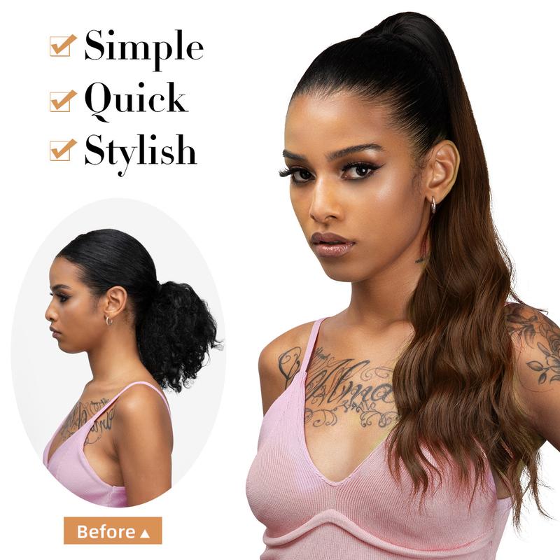 Yetta Body Wave Drawstring Ponytail Extension Synthetic Hair for Women Soft Wavy Curly Texture Lightweight Comfortable Easy to Wear 22 Inch Length Wig Clip Hair Extensions Knotless Box Braid Knotless Box Braid