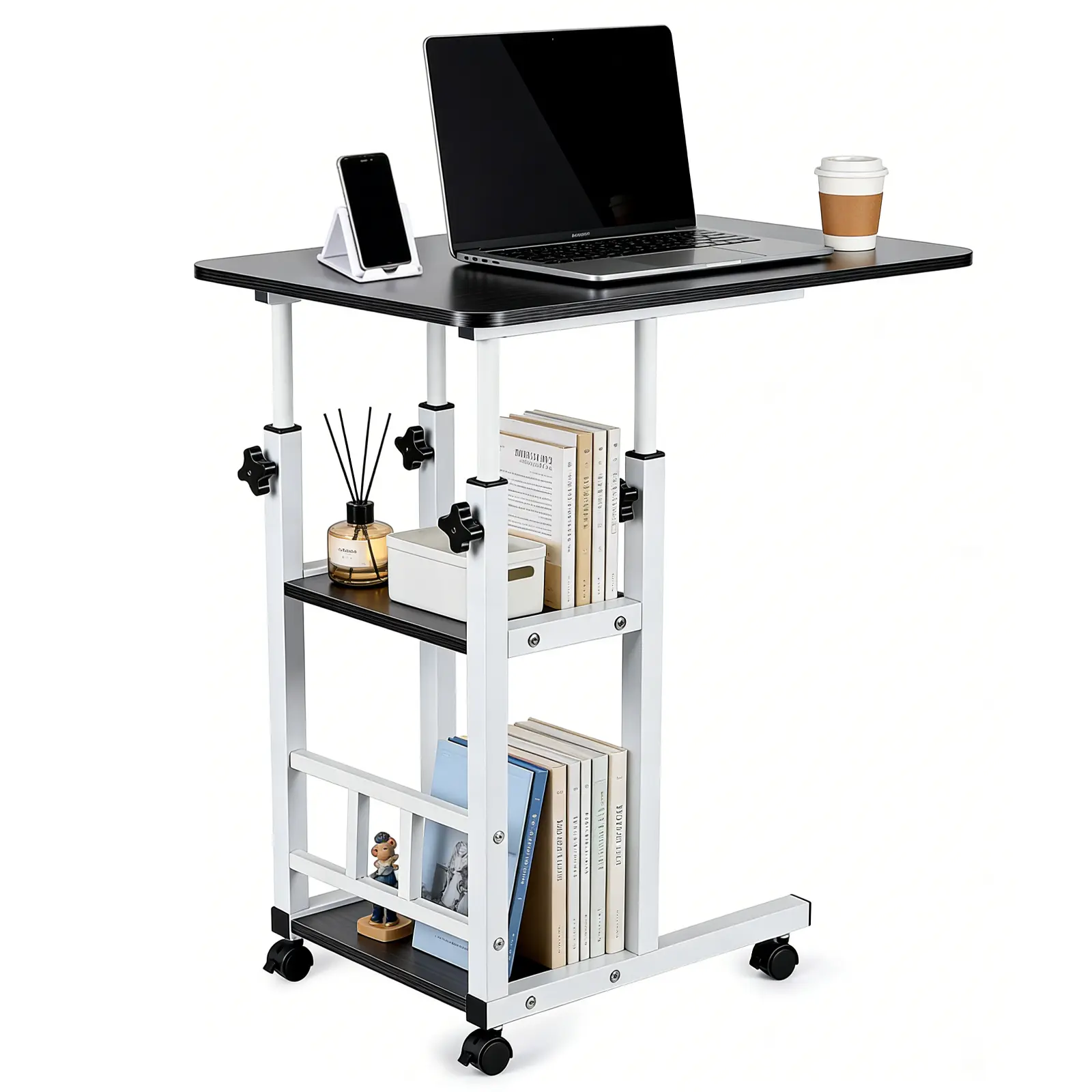 Furnest Indoor Furniture Table & Desks Overbed Bedside Table with Wheels, Adjustable Hospital & Home Use Bed Table, Rolling Laptop Table, Mobile Standing Desk