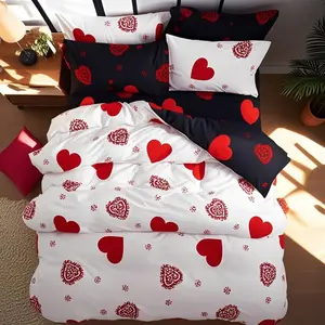 Heart Print Bedding Set, 1 Count Duvet Cover & 2 Counts Pillowcase without Filler, Soft Comfortable Bedding Set for Home Bedroom