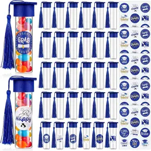 50 Sets 2026 Blue Graduation Candy Tubes Bulk Clear Plastic Test Tubes with Label Stickers Tassel Cap for Graduation Party Favors DIY Gumball Container Prizes