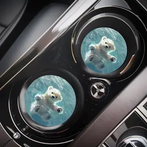 2pcs Polar Bear Car Cup Holder Coasters - Non-Slip Drink Mats with Cute Polar Bear Design, Heavy-Duty Absorbent Rubber Cup Holders for Hot/Cold Beverages, Fit for Cars, Trucks, SUVs - Car Interior Accessories (2pcs), Vehicle Drink Holders, Playful Design,