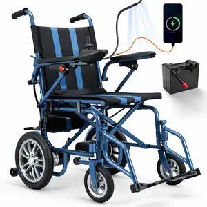 Electric Wheelchairs for Adults，Lightweight Foldable Wheelchair 15 Miles Long Travel Range, 360° Joystick Control Motorized Wheelchair, Support 286 lbs with LED Light Power Wheelchair (Blue Blue)
