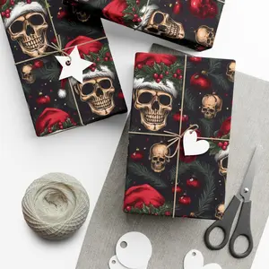 Skull Ornament Gothic Wrapping Paper, Birthday Gift Wrap, Horror Anniversary Packaging, Spooky Gift Wrap