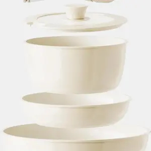 5-Piece Ceramic Nonstick Cookware Set – Non-Toxic, PFAS/PFOA/PTFE-Free Pots & Pans with Detachable Handles, Ideal for RV & Kitchen no brand