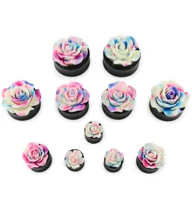 Black Acrylic Cotton Candy Rosebud Piercing Plugs for ears
