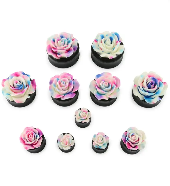 Black Acrylic Cotton Candy Rosebud Piercing Plugs for ears
