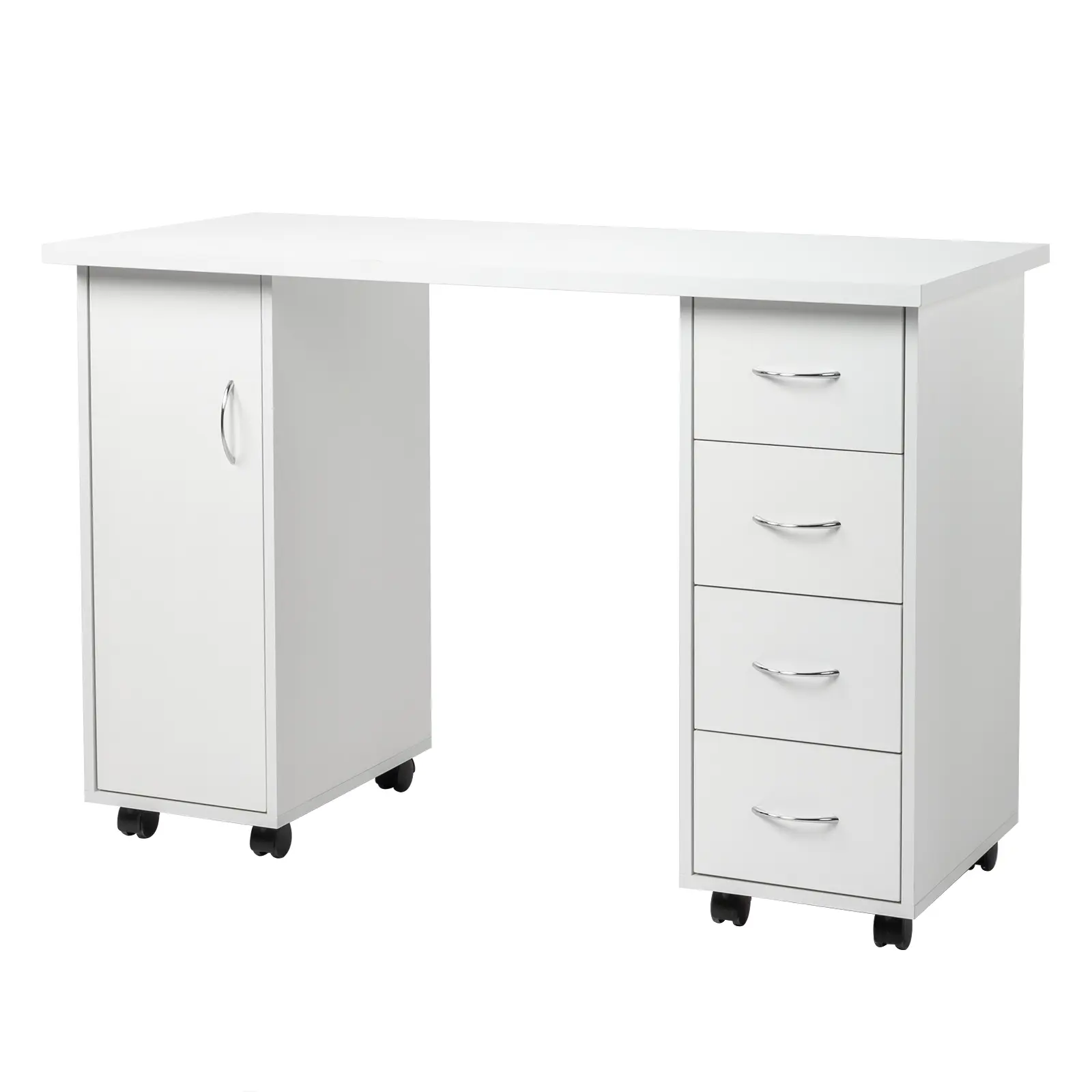 Manicure Nail Table with Drawers, Professional Nail Desk with Wrist Rest, Beauty Salon Nail Station White