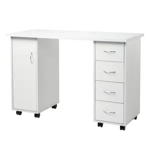 Professional Double-Sided Manicure Table with Drawers - White E1 MDF Nail Salon Station, Wrist Rest & 300lbs Capacity, Easy Assembly for Beauty Technicians (47.2x21.3in)