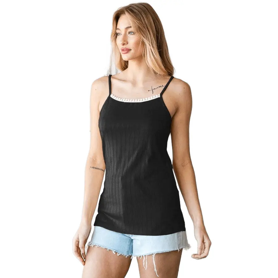 Heimish - Plus/Reg - Pompom Lace Ribbed Tank Top (2 Colors)