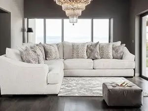 SM6092-SECT 3 pc Moorpark Off White Boucle Fabric Sectional Sofa with Wide Sloped Track Arms Modern Design for Living Room Couches