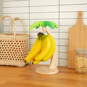 Banana Holder with Wooden Hooks, Fruit Rack for Kitchen Decor, Space-Saving Fruit Storage Solution, Durable & Stylish Design