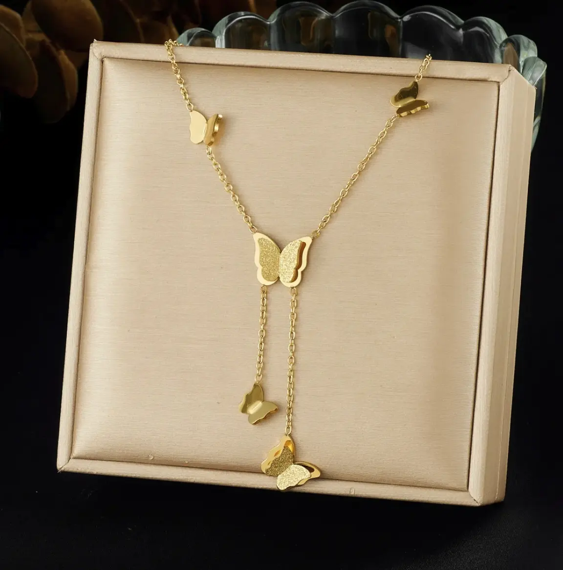 N319- 316L Stainless Steel Gold Butterflies Necklace!
