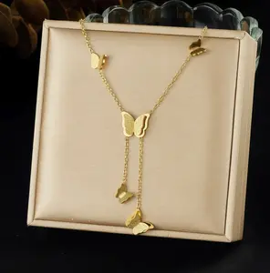 N319- 316L Stainless Steel Gold Butterflies Necklace!