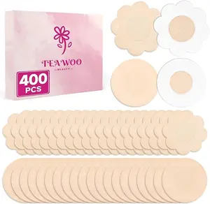 400P Disposable Nipple Covers, 200 Petal + 200 Round Breathable Non-Woven Pasties for Women, Hypoallergenic, No Show, Self-Adhesive Beige