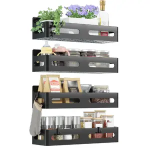 Multipurpose Magnetic Shelf for Fridge with 4 Hooks for Kitchen and Bathroom Organization, Black