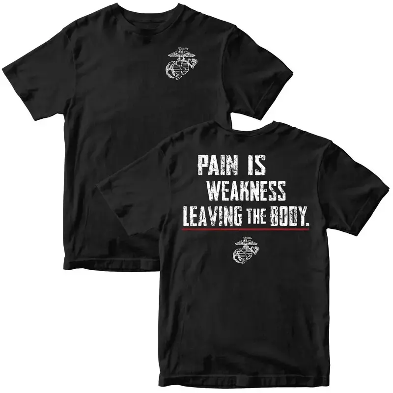 American Guardian Marines Pain Is Weakness T-Shirt, Motivational USMC Fitness Tee, Patriotic Military Graphic Shirt, Veteran Pride Apparel, Made in USA