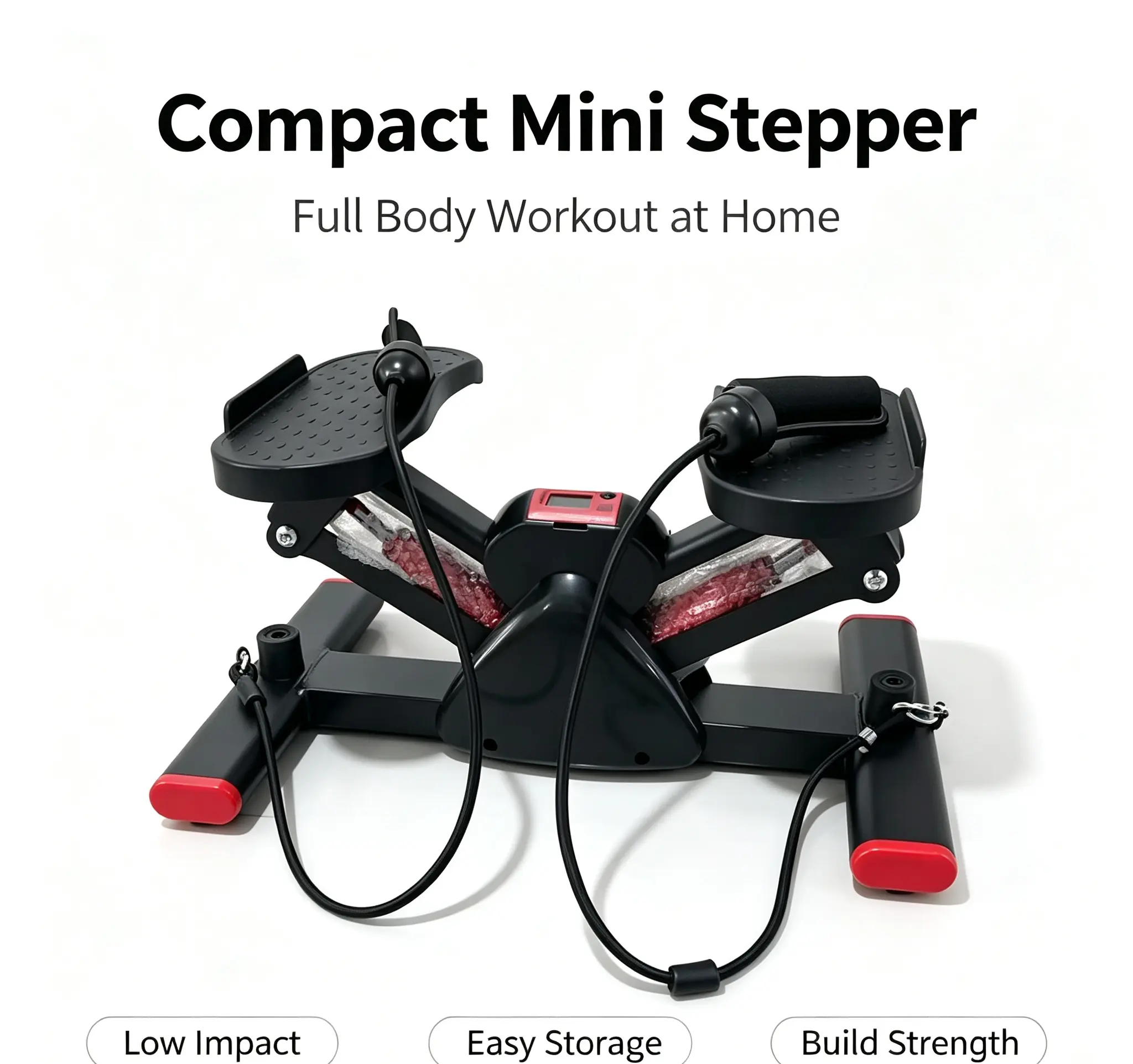 Portable Twist Stepper Exercise Machine with Resistance Bands, Low‑Impact Home Gym Gear, Built‑in Workout Monitor for Legs, Glutes and Core Muscle Training Red
