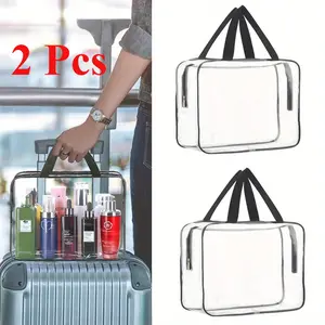 2 Pcs Clear Makeup PVC Storage Bags with Zipper Waterproof Multipurpose Gym Swim Travel Organizer Transparent Space Saving Containers