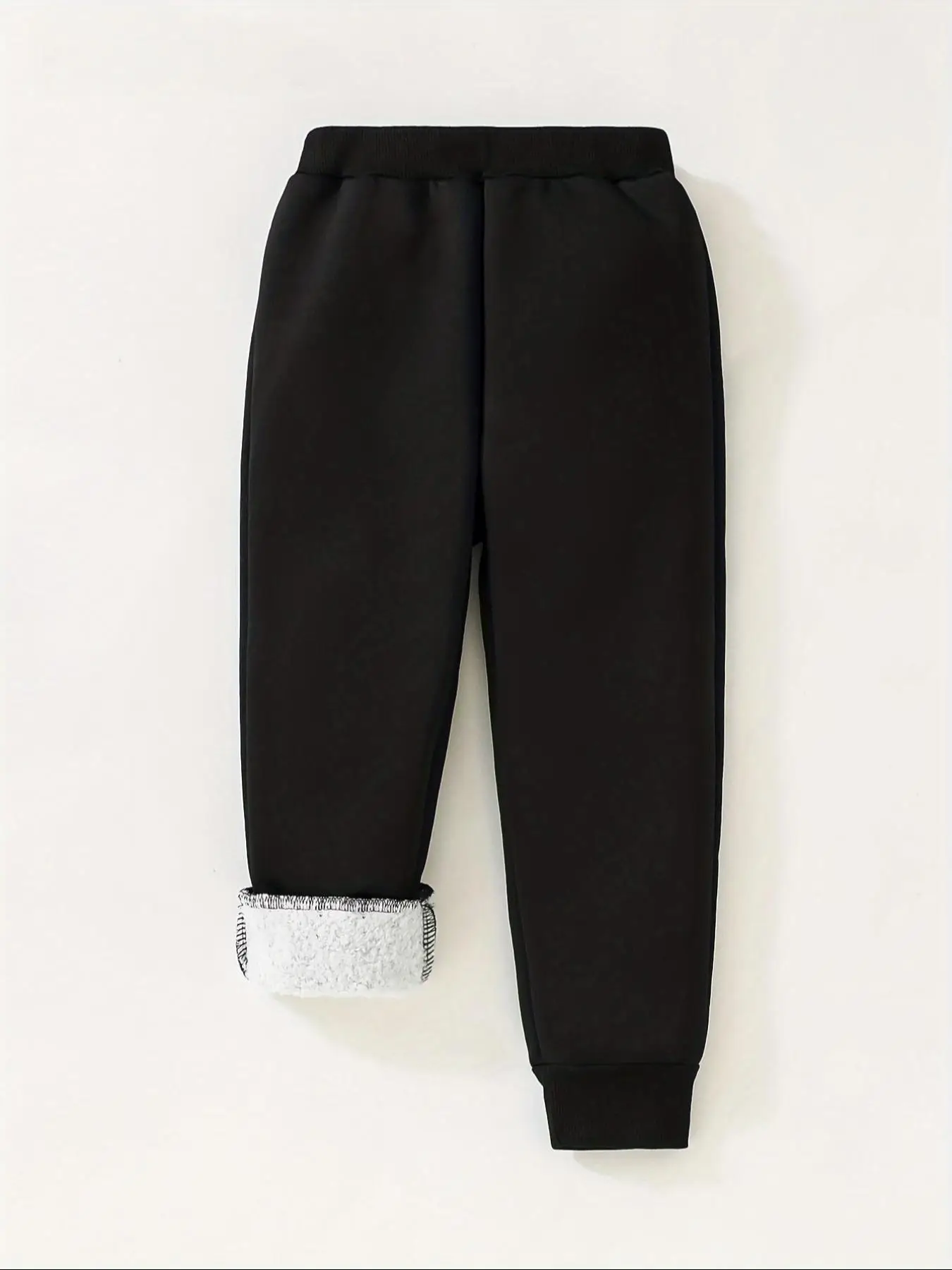 Boys' Solid Color Thermal Lined Sweatpants, Casual Comfy Warm Carrot Pants for Fall & Winter, Kids Bottoms for Daily Wear