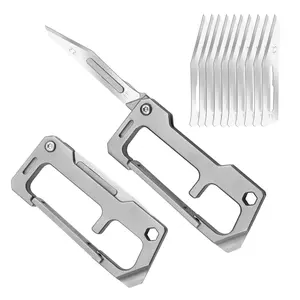 Mini Folding Knife Keychain, Titanium Alloy Handle, Includes Extra 10 Stainless Steel Blades, Outdoor Camping Portable Edc Toolknife