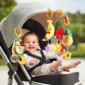 Baby Toy Stroller Mobile, Car Seat Fruit Rattles with Teether Sensory Developmental Toys for Newborns 0-12 Months Cute Infant Gift