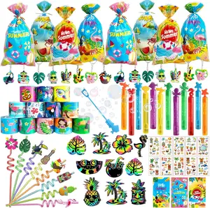 Summer Spring Gift Hawaiian Party Favors 12 Pack, Luau Aloha Birthday Party Supplies with Goodie Bags, Tropical Straws, Keychains for Summer Pool Beach Party