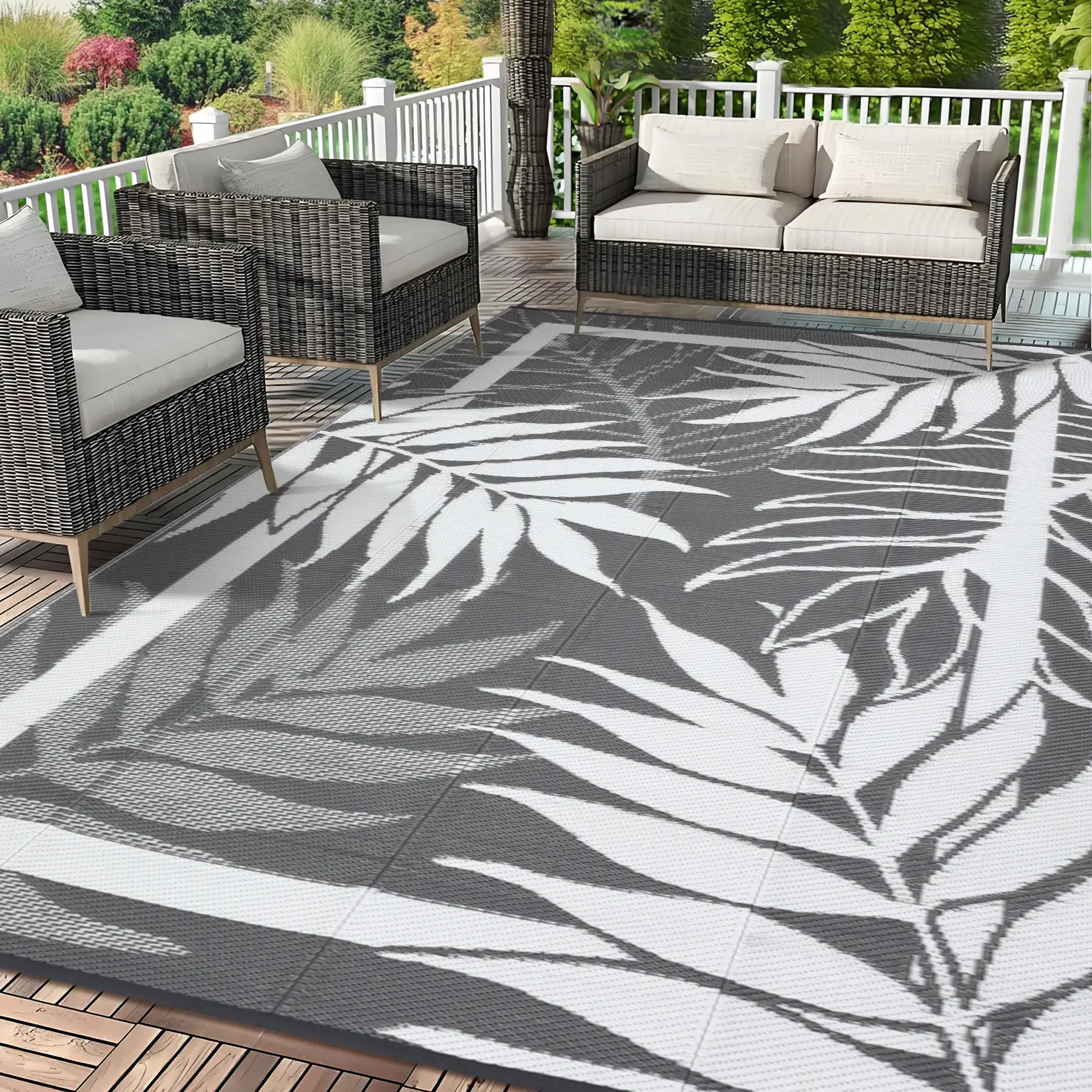 Outdoor Waterproof Rug Garden Decoration Rug Foldable Easy to Double-sided Reversible Plastic Grass Rug Portable for Porches Balconies Patios Beaches Pools RVs and Picnics