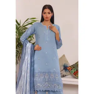 Powder Sky 3-Piece Embroidered Chikan Kari Suit