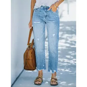 Women's Casual Denim Jeans for Summer, Stylish Ripped Fitted Jeans for All Occasions, Comfortable Everyday WearGift
