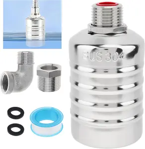 Float Valve 304 Stainless Steel 1/2" to 3/4" Auto Fill Shut Off Water Level Control for Tank Pool Tower Livestock Troughs with O-Rings & Elbow