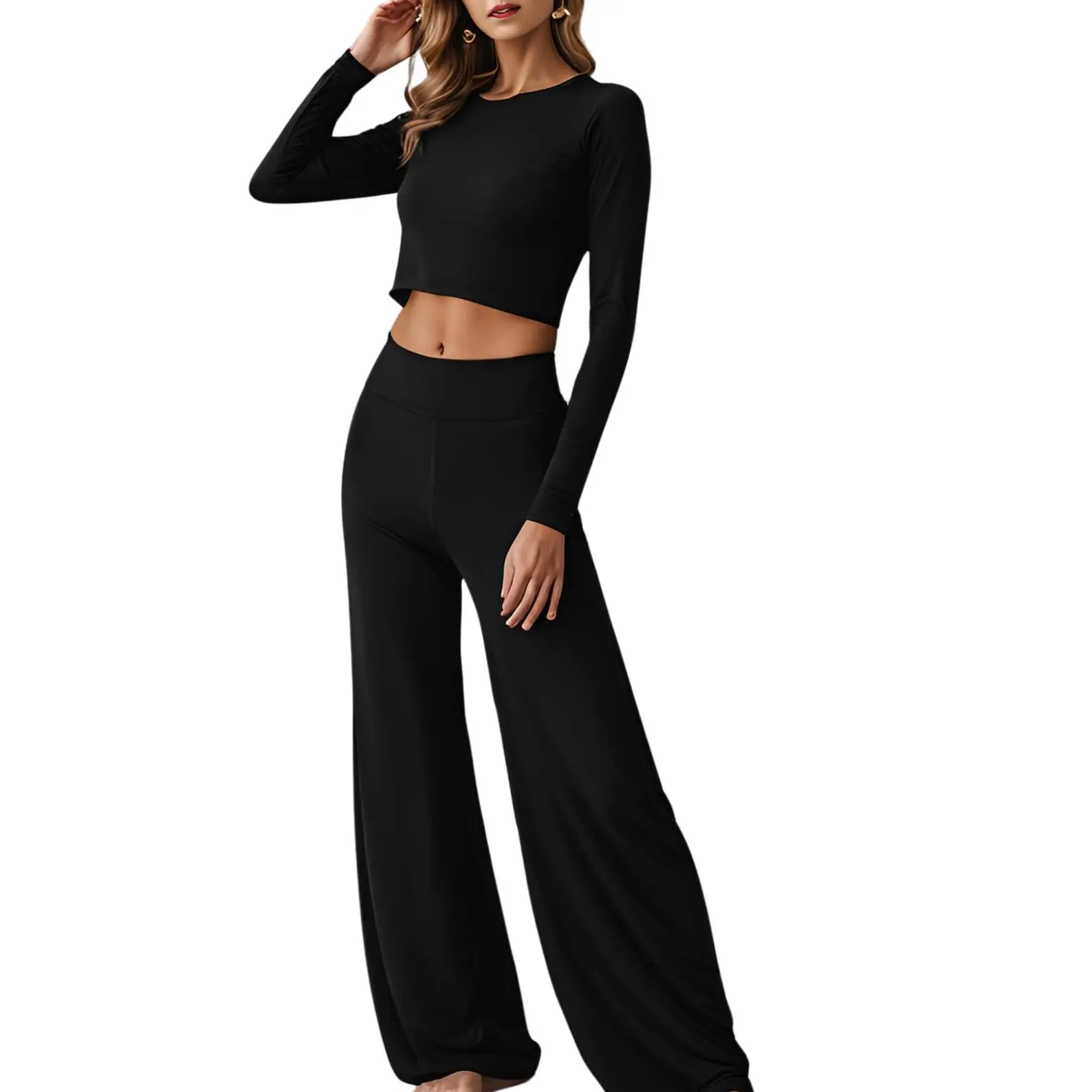 Women palazzo pants high waist wide leg pants cotton long inseam yoga pants leggings straight leg pants