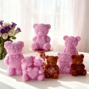 Rose Bear Candle Mold, DIY Handmade Crafts Fragrance Diffuser Stone Gypsum Decorative Piece, Wedding & Dinner Decoration, Valentines Gift