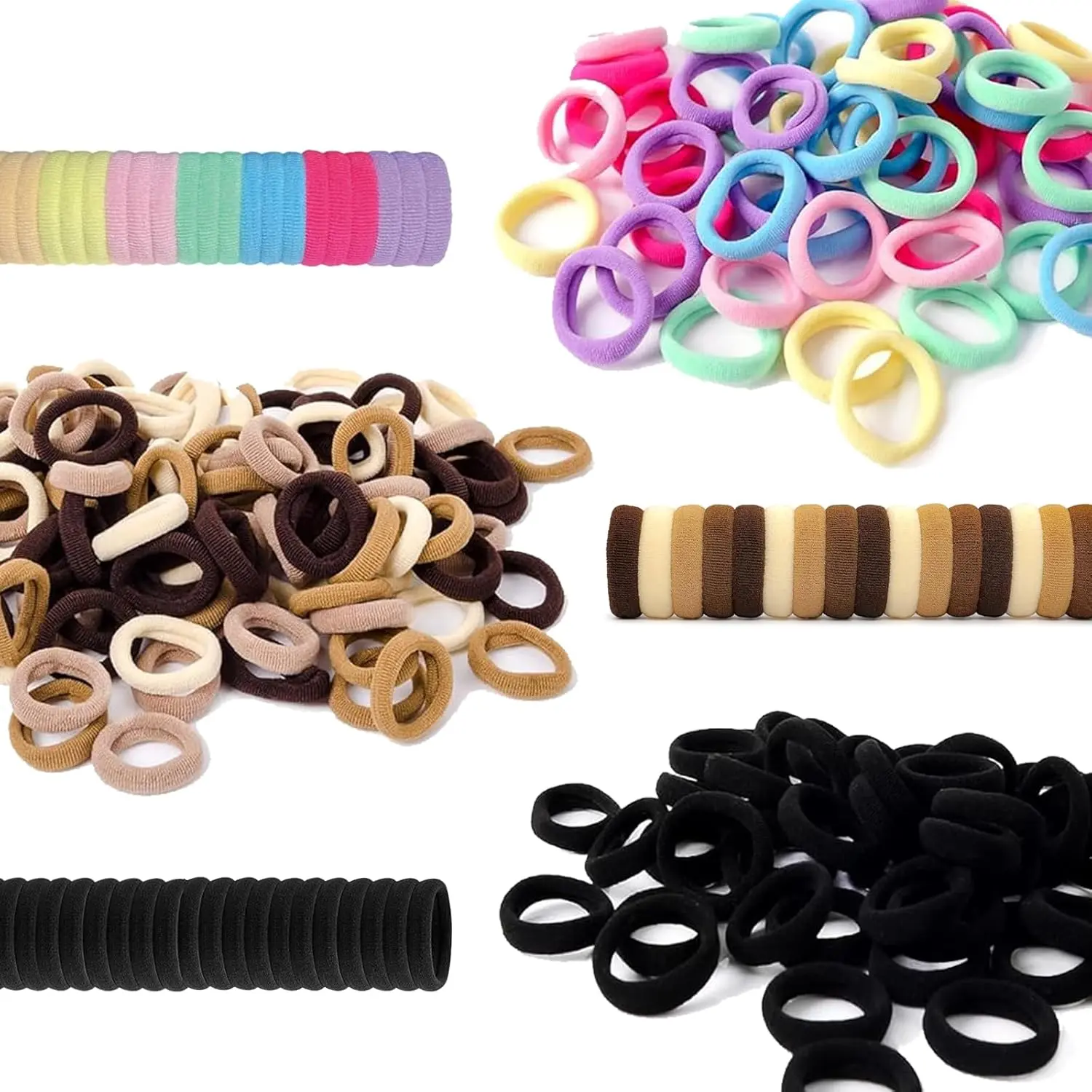 300 count  Hair Ties Soft Nylon Seamless Small Elastics Ponytail Holders for Little Girls   Teens Women, No Pull No  Hair Bands Accessories, 12 Colors, Diameter 0.8In,