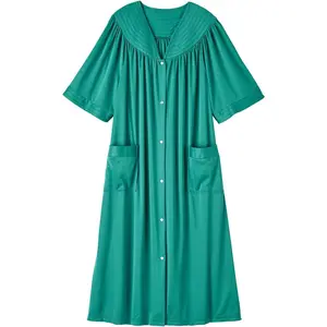 Women Calf-Length Snap Front Duster Bathrobe – Plush Loose-Fitting Housecoat Full Coverage Bath Robe Patch PocketsGift