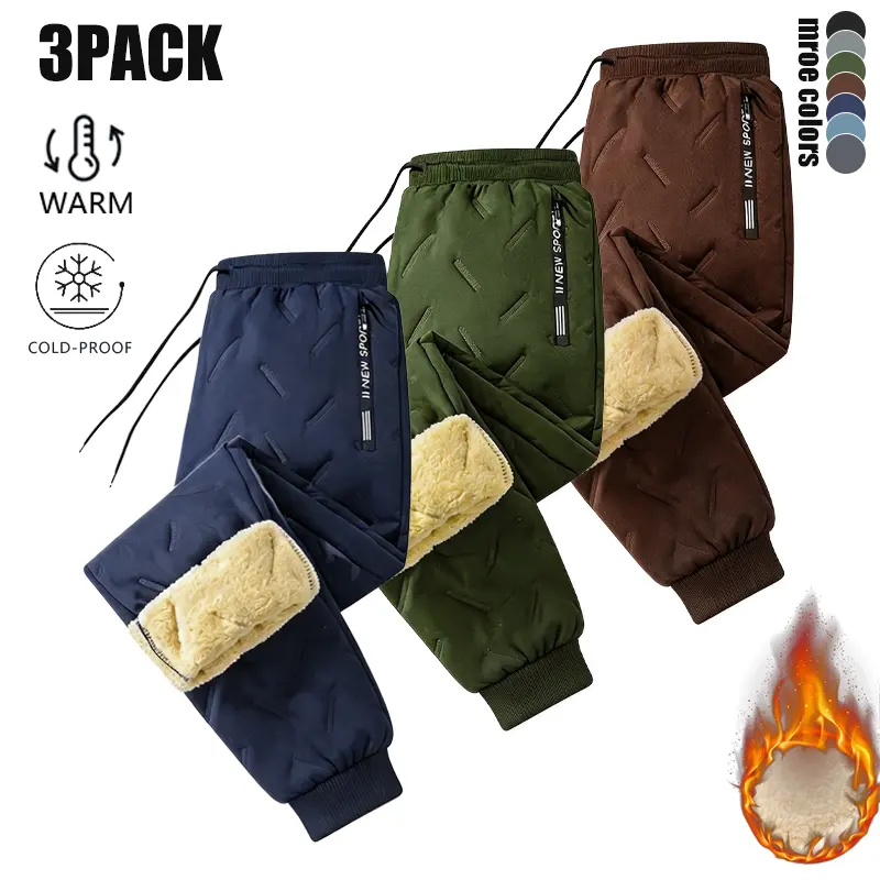 Men's 3-Pack Winter Long Sweatpants, Thick-Lined Athletic Casual Joggers, Windproof & Waterproof for Outdoor Wear