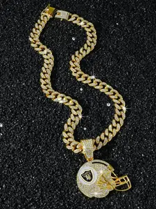 New European and American fashion jewelry: stylish football helmet pendant, trendy brand, versatile and unique style, full diamond necklace