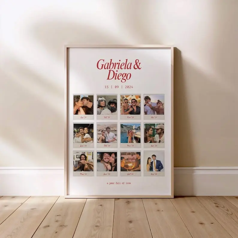 Polaroid Anniversary Gift Couples Custom Poster, Personalized Valentines Birthday