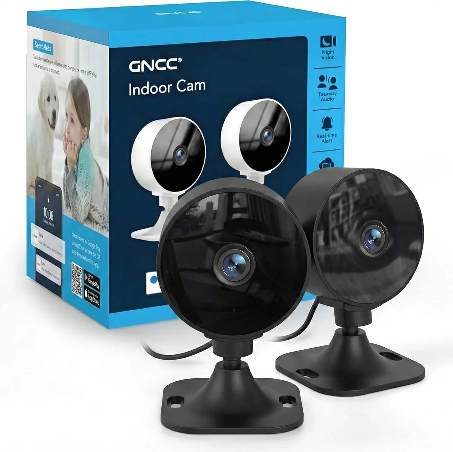 GNCC Pet & Baby Camera 1080P Monitor, Indoor Security Cameras for Home, 2.4G WiFi,  App Easy Control, Motion & Sound Detection, MicroSD Slot for Local Recording & Optional Cloud Storage, Two‑Way Audio Talk, IR Night Vision, Works with Alexa & Google Home