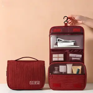 Foldable Space-Saving Hanging Makeup Bag Waterproof Large Capacity Travel Toiletry Zippered Bag Durable Organizer with Hook for Home & Travel Use