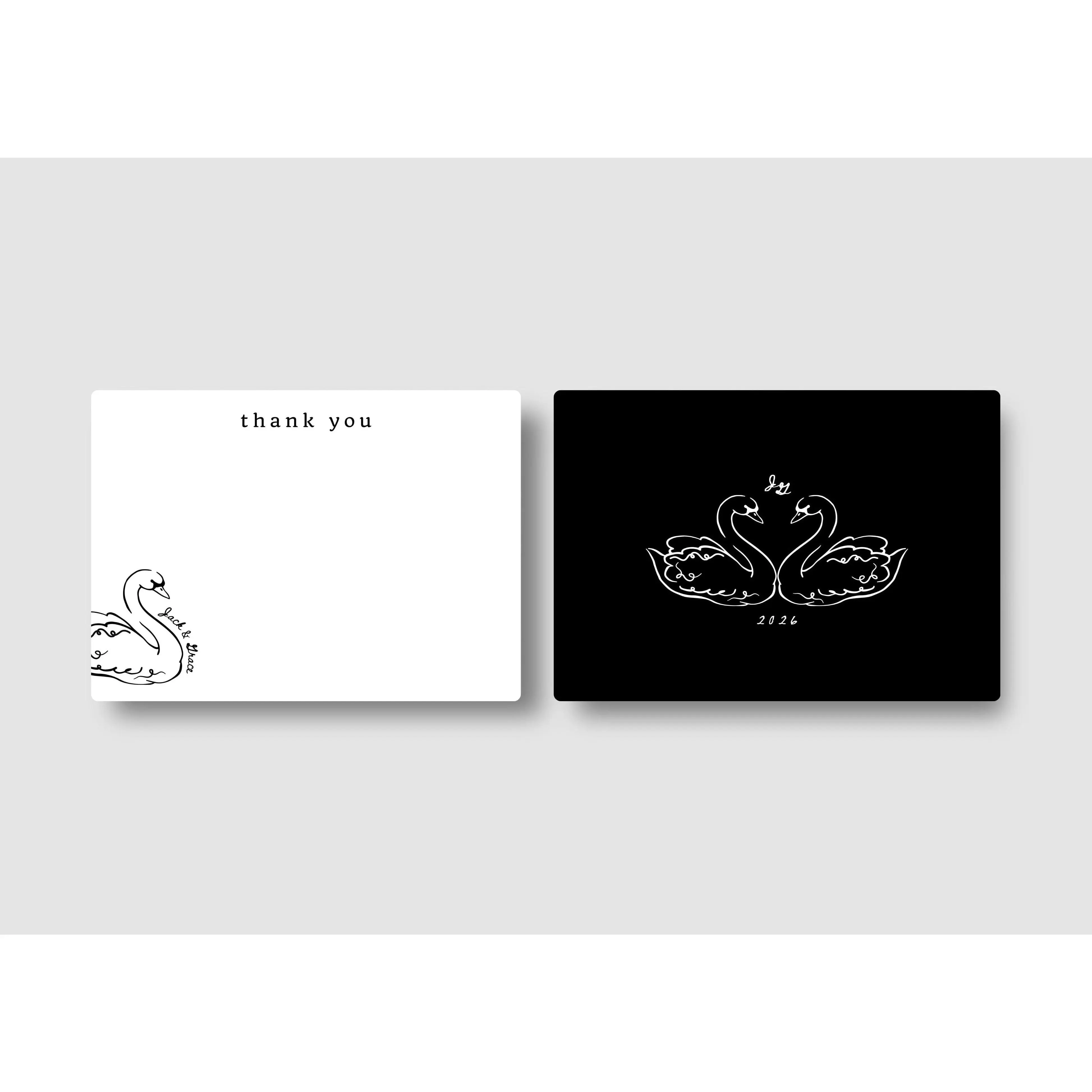 Swan Coquette Wine Glass Design Personalized Flat Cards Stationery Set with Envelopes - Clean Lines, Horizontal Layout, Name Custom Couple's Notecards, Bridal Shower & Engagement Gift for Brides-to-Be